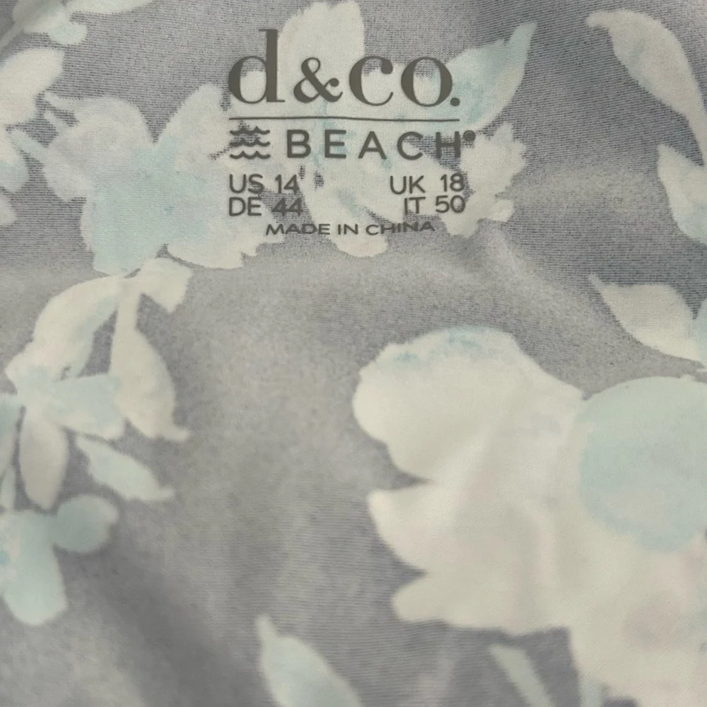 New Denim & Co. Beach Ruffle Trim V-Neck Swim Dress Navy Floral size 14
